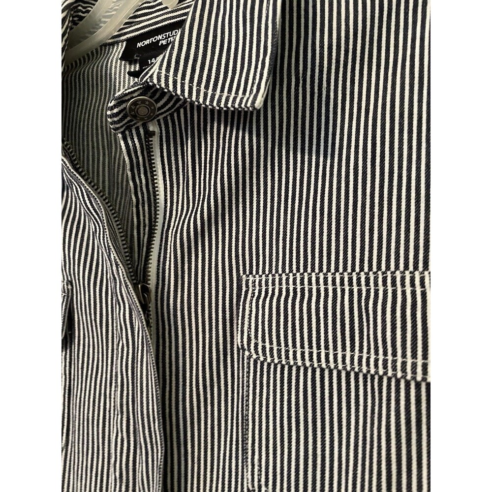 Norton Studio Petites Black White Stripe Zip Jacket Utility Pockets Cotton Chic - Picture 4 of 5
